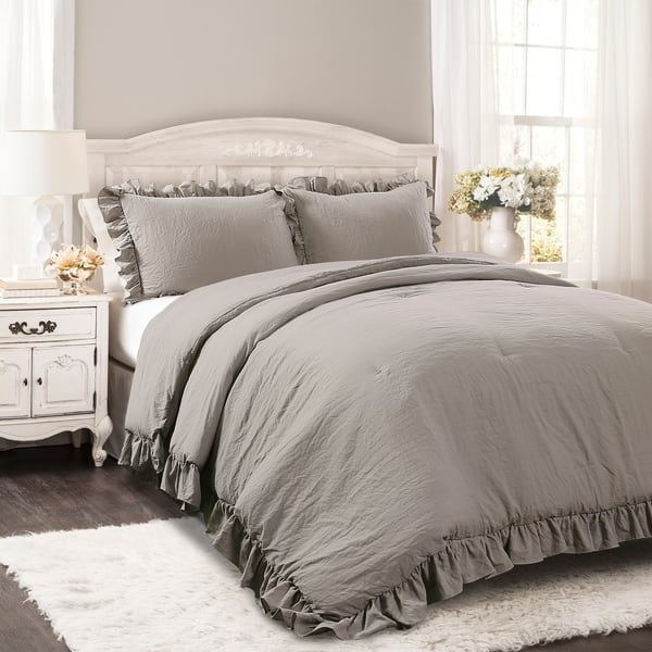 Lush Decor Reyna Ruffled Shabby-chic Comforter Set - Grey - Full - Queen