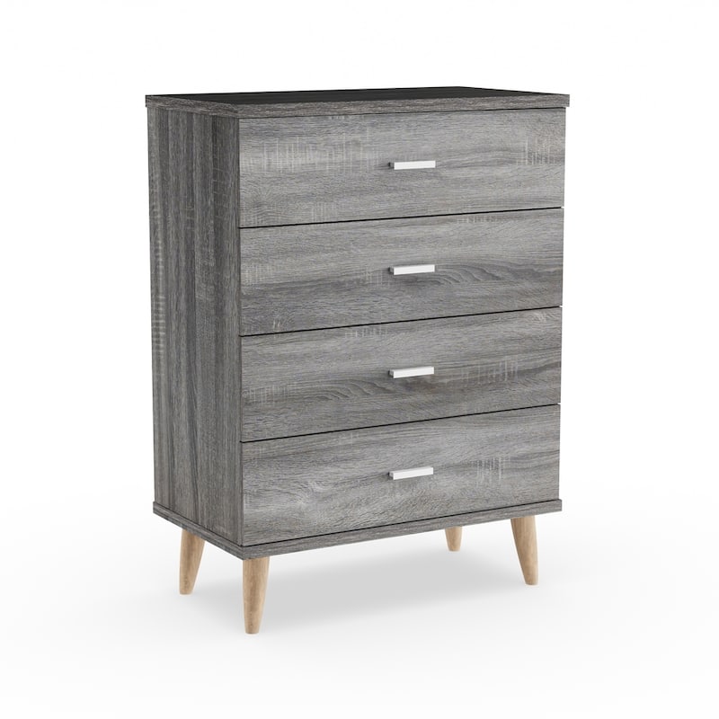 DH BASIC Mid-Century Modern Distressed Grey 4-Drawer Chest with Bar Pulls by Denhour
