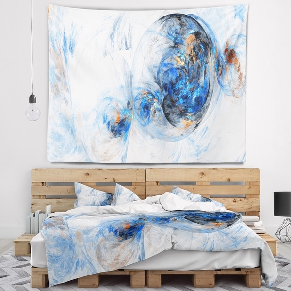 Designart Colored Smoke Dark Blue Abstract Wall Tapestry Bed