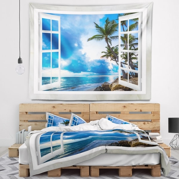 Designart 'Window Open to Cloudy Blue Sky' Landscape Wall Wall Tapestry