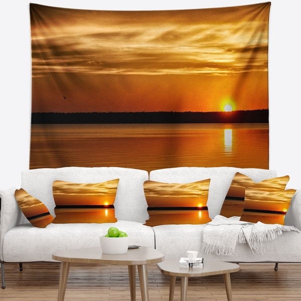 Designart 'Day and Night Seascape Panorama' Modern Seashore Wall Tapestry