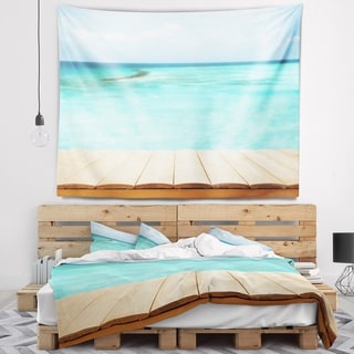 Designart 'Wooden Planks on Sea Background' Seascape Wall Tapestry ...