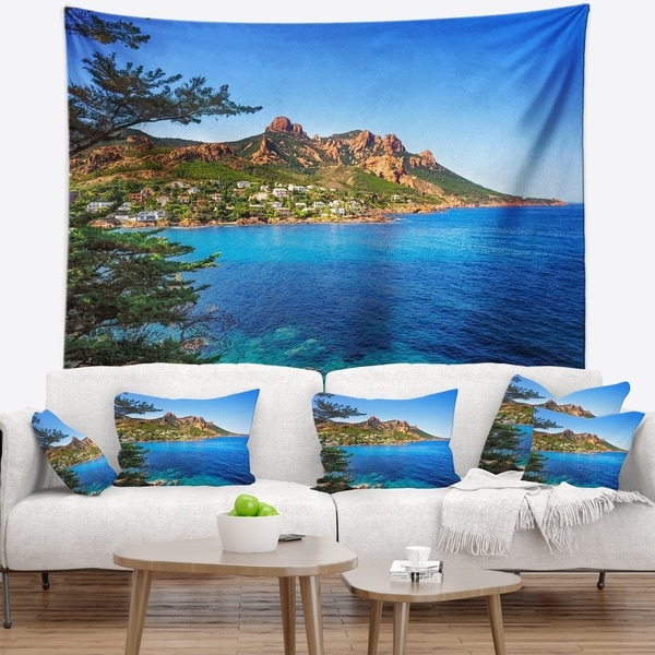 Designart 'Esterel Rocks Beach Coast in Blue' Seashore Wall Tapestry