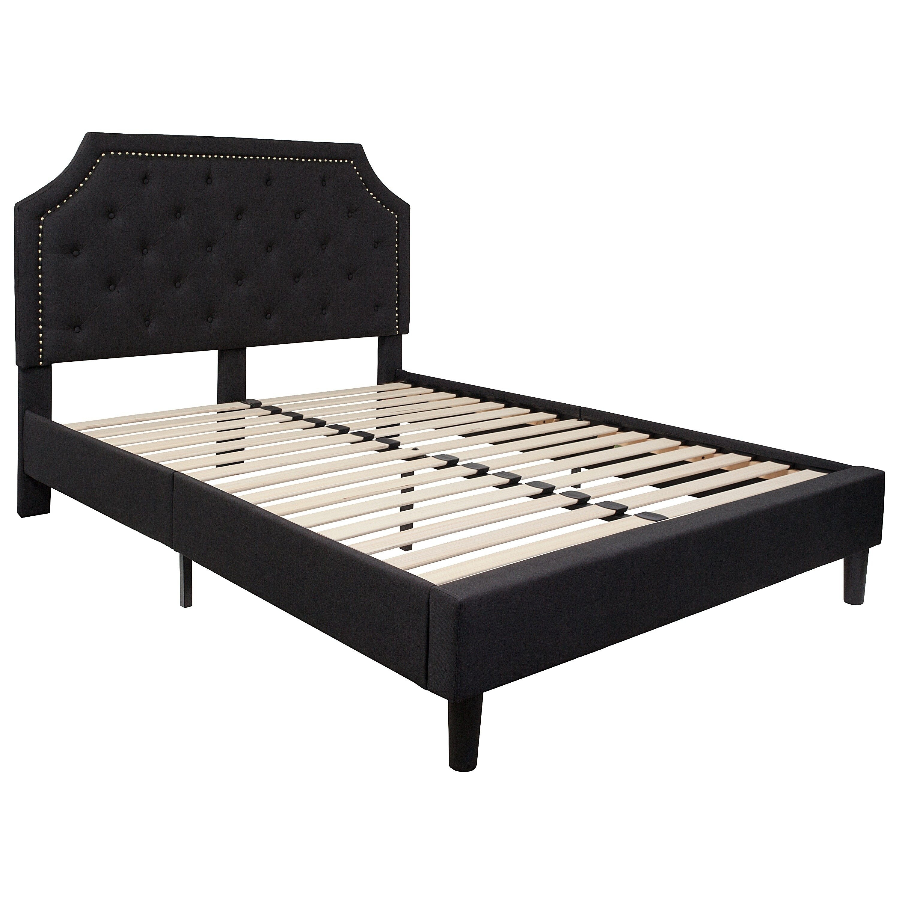 Reno Queen Size Black Fabric Platform Bed With On Tufted Queen Size Black Fabric Platform Bed