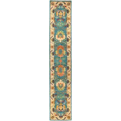 Eclectic Modern Green Runner Rug - 2'7" x 14'1" Runner/Surplus