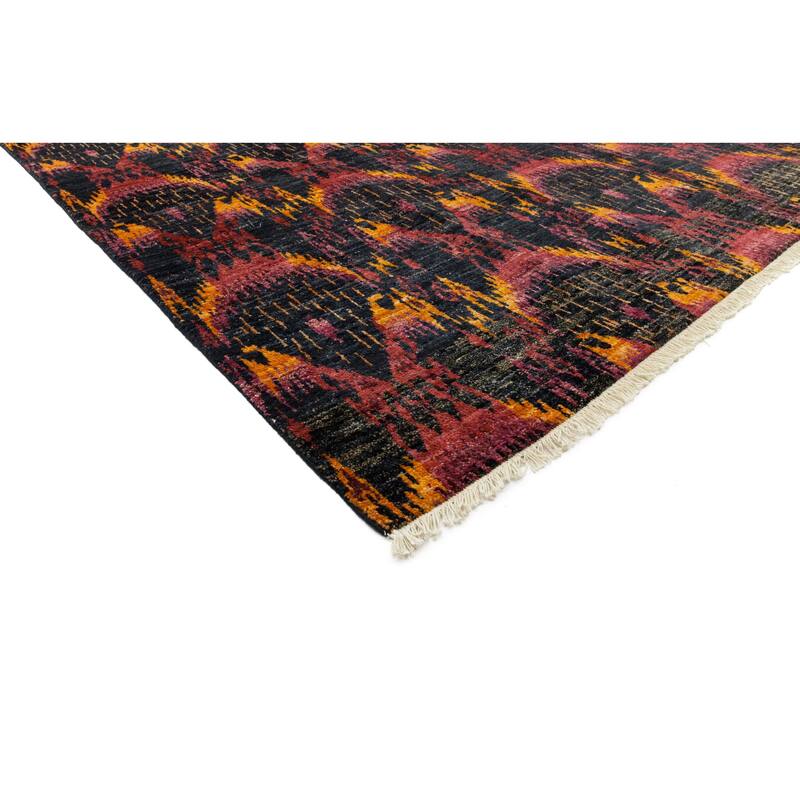 Oriental Ikat, One-of-a-Kind Hand-Knotted Area Rug - Black, 8' 2" x 10' 2" - 8 x 10