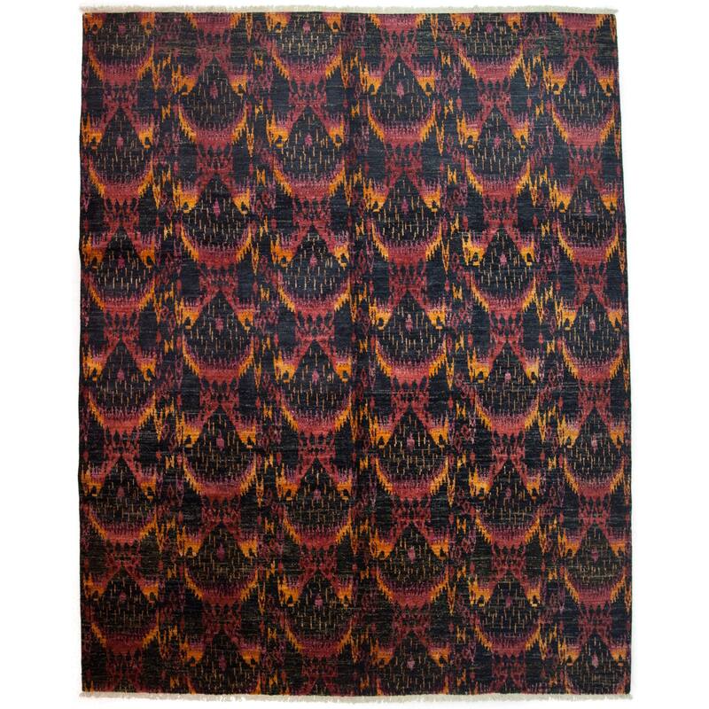 Oriental Ikat, One-of-a-Kind Hand-Knotted Area Rug - Black, 8' 2" x 10' 2" - 8 x 10