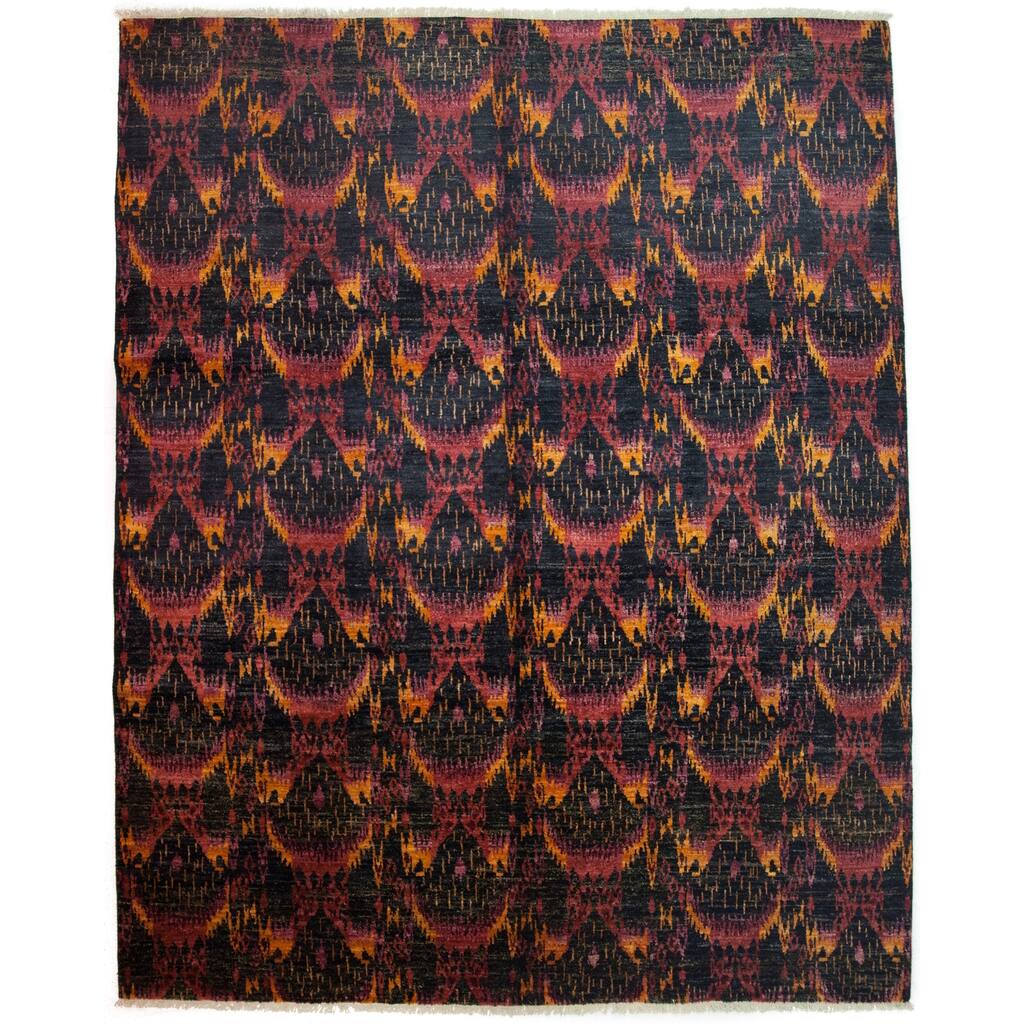 Oriental Ikat, One-of-a-Kind Hand-Knotted Area Rug - Black, 8' 2" x 10' 2" - 8 x 10