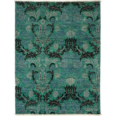 Arts & Crafts Green Area Rug - 4'2" x 5'6"/Surplus