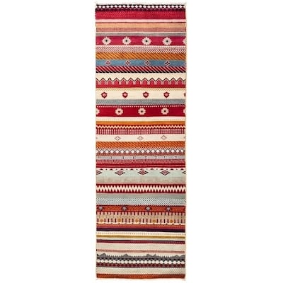Tribal, One-of-a-Kind Hand-Knotted Runner - Red, 2' 1" x 6' 4" - 2 x 6