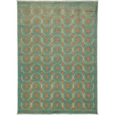 Patterned & Floral, One-of-a-Kind Hand-Knotted Area Rug - Green, 5' 2" x 7' 1" - 5 x 8