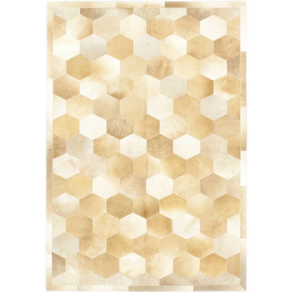Cowhide Geometric Beige Area Rug - 5'1" x 7'1"/Surplus