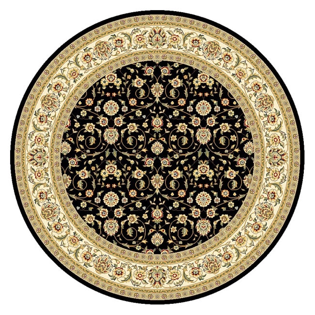 Lyndhurst Collection Traditional Black/ Ivory Floral Rug (8 Round)