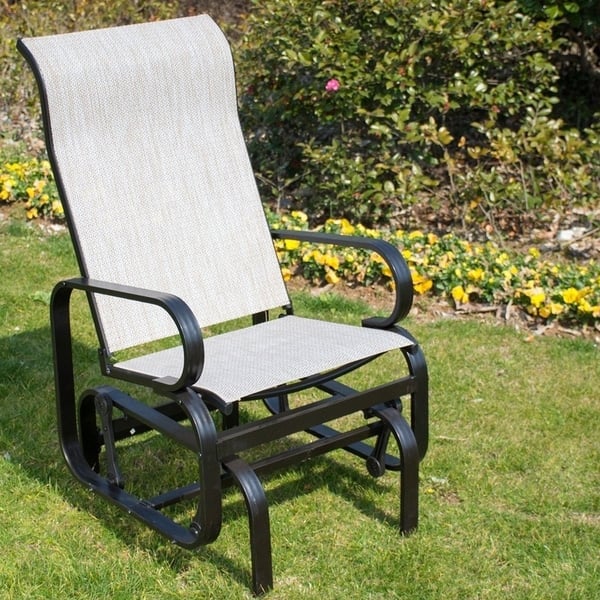 Mocha PatioPost Sling Glider Outdoor Patio Chair Textilene Mesh Fabric