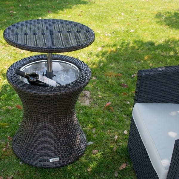 Shop Patiopost Cool Table Pe Wicker Style Outdoor Patio Pool Cooler Bar Brown On Sale Overstock 20940862