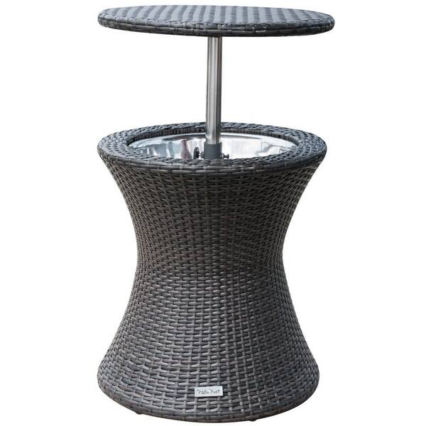 PatioPost Cool Table PE Wicker Style Outdoor Patio Pool Cooler Bar, Brown 20940862