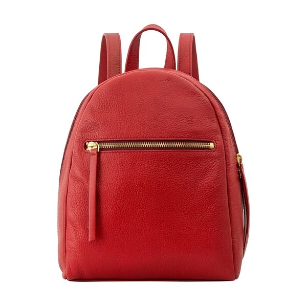 small red leather backpack