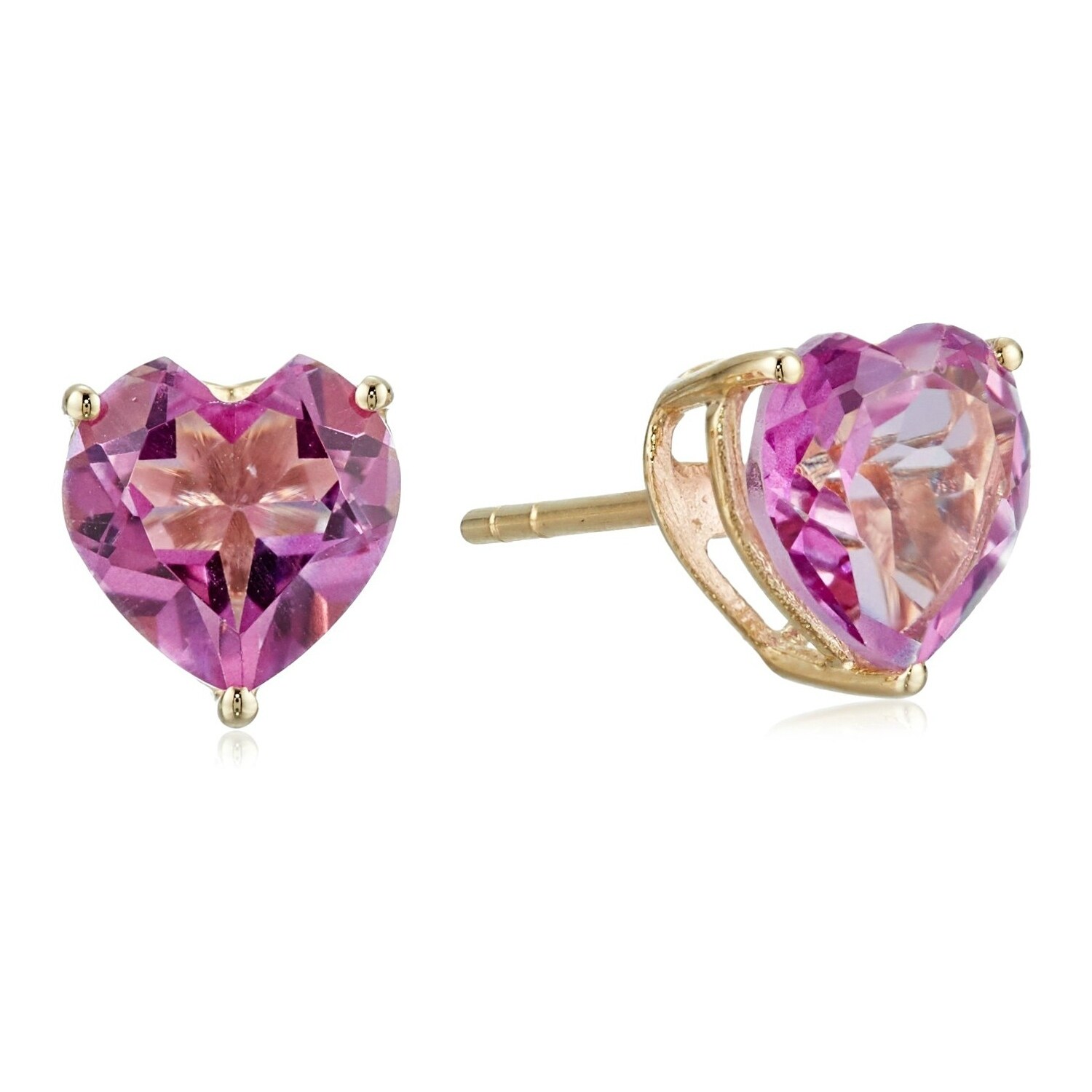 Pinctore 10k Yellow Gold Pink Topaz Heart Stud Earrings