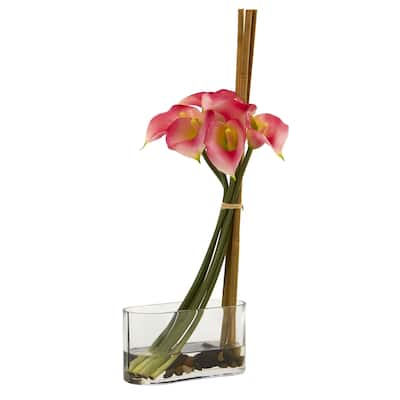 18" Calla Lily with Bamboo Artificial Arrangement - h: 18 in. w: 7 in. d: 3 in