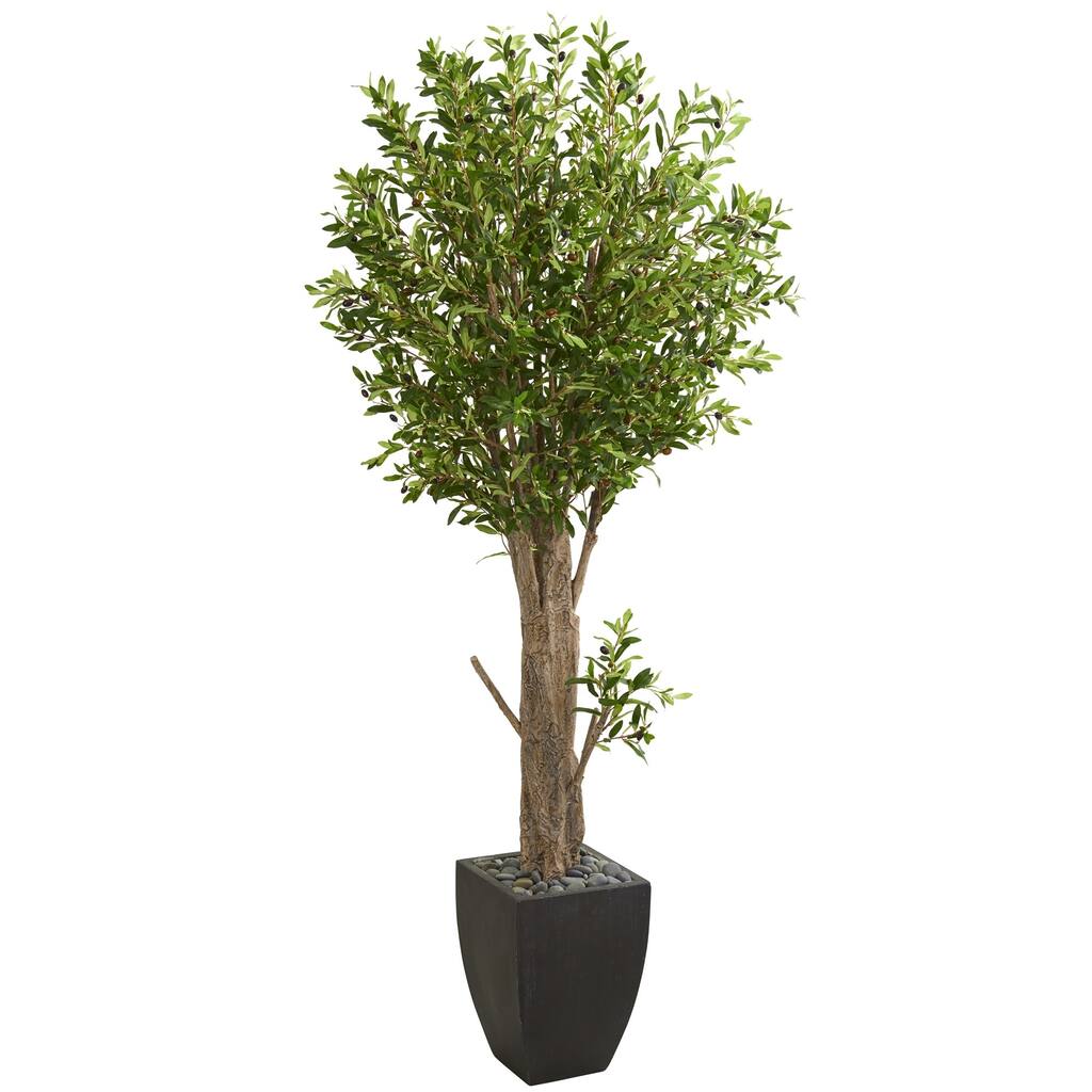 6.5' Olive Artificial Tree in Black Planter - h: 6.5 ft. w: 37 in. d: 25 in