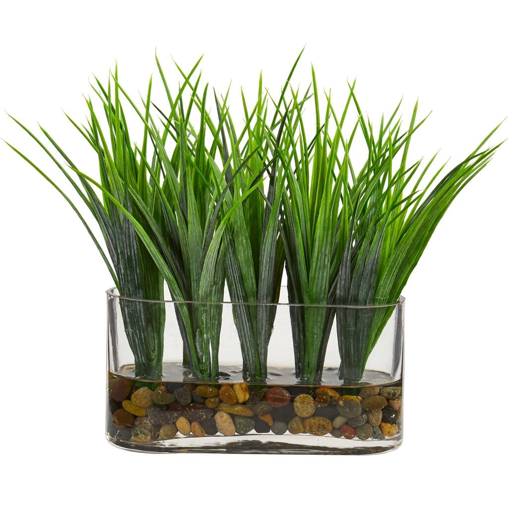 Vanilla Grass Artificial Plant in Oval Vase - h: 9 in. w: 7 in. d: 3 in