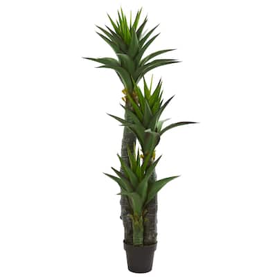 5' Decorative Yucca Artificial Tree in Black Planter - h: 5 ft. w: 10 in. d: 10 in