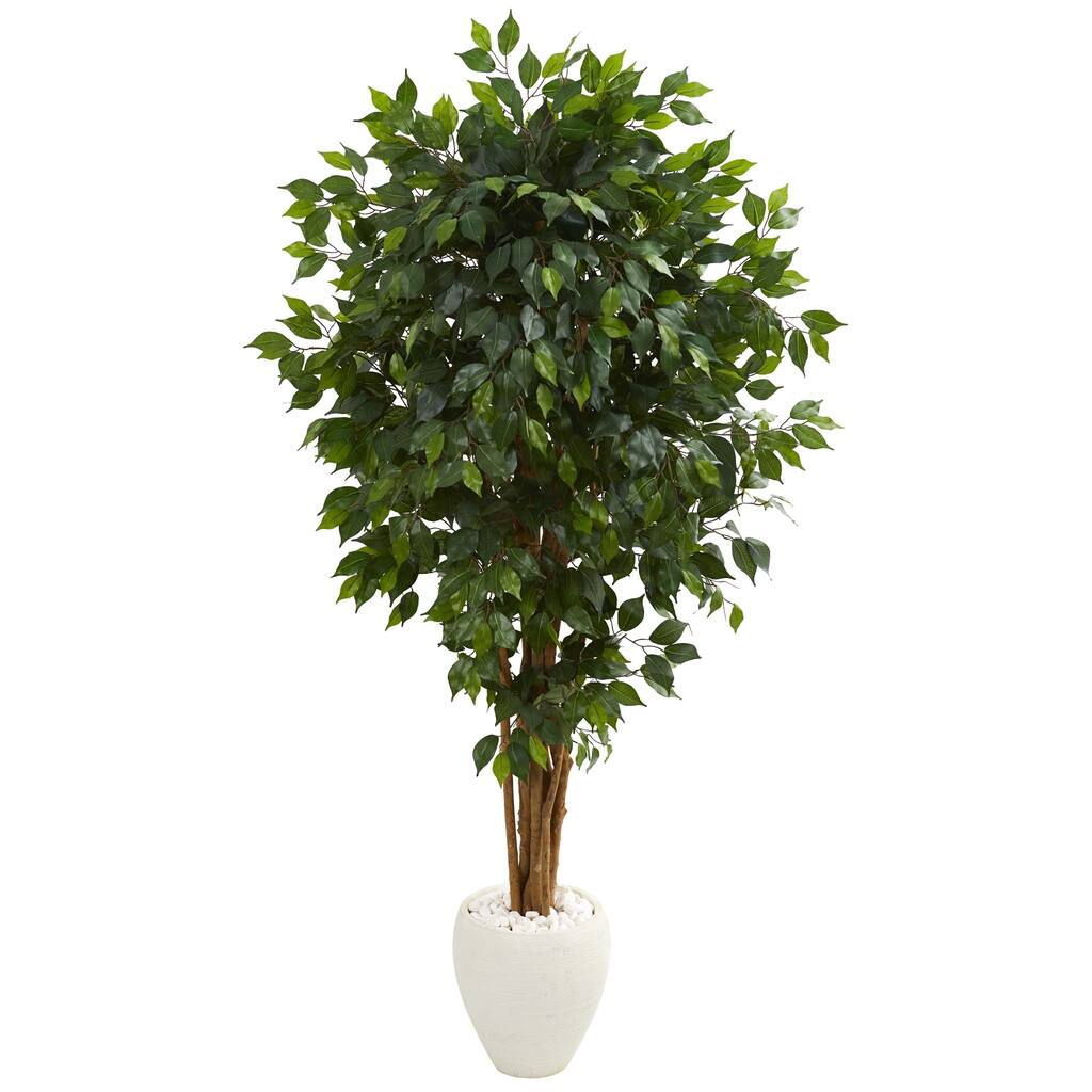 6' Ficus Artificial Tree in White Planter - h: 6 ft. w: 37 in. d: 30 in