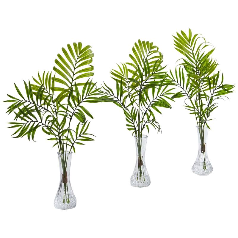 Mini Palm Artificial Plant in Vase (Set of 3) - h: 19 in. w: 10 in. d: 2 in