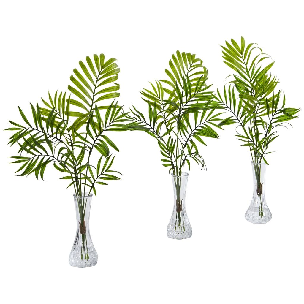 Mini Palm Artificial Plant in Vase (Set of 3) - h: 19 in. w: 10 in. d: 2 in