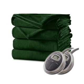 Sunbeam Velvet Plush Electric Heated Blanket King Size Ivy Green