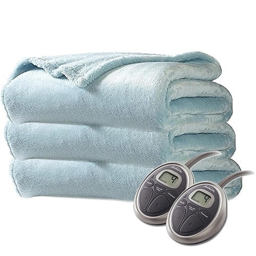 Shop Sunbeam Velvet Plush Electric Heated Blanket King Size Blue Surf