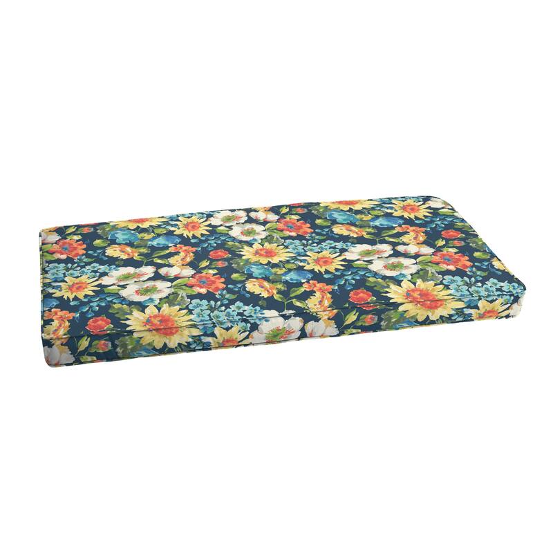 Sorra Home Indoor/ Outdoor Blue Multi Floral Bench Cushion 55" to 60" - 57 in w x 24 in d