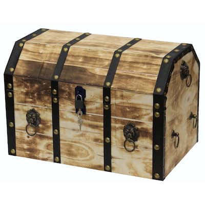 Large Wooden Decorative Lion Rings Pirate Trunk with Lockable Latch and Lock - Brown