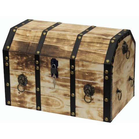 Large Wooden Decorative Lion Rings Pirate Trunk with Lockable Latch and Lock - Brown