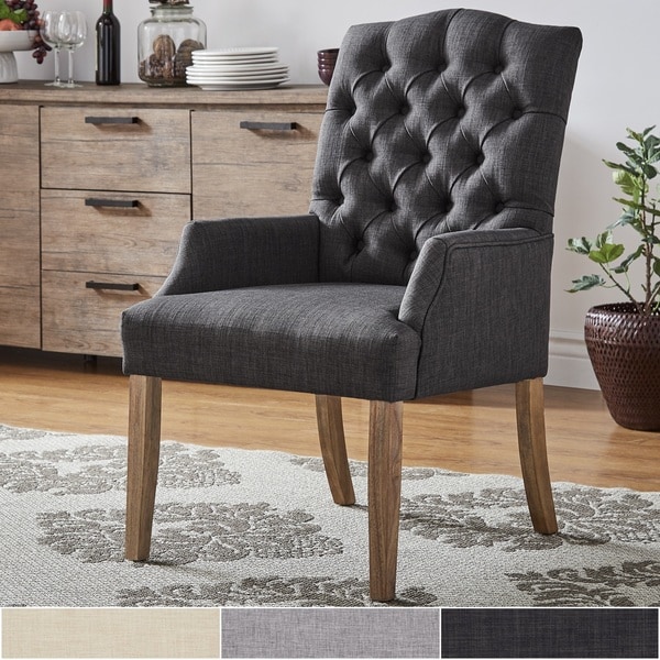 Shop Benchwright Premium Tufted Linen Dining Arm Chair By