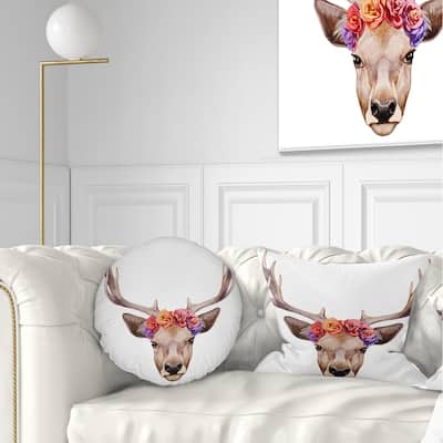 Designart 'Designart Deer Portrait with Floral Head' Deer Throw Pillow
