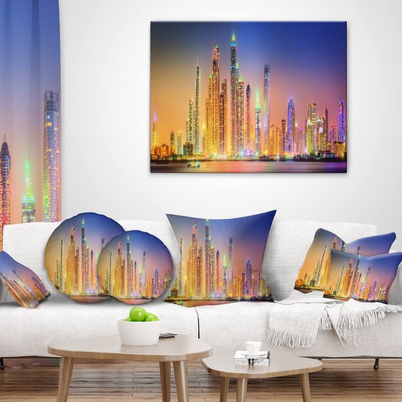 Designart 'Dubai Marina Skyscrapers Panorama' Cityscape Throw Pillow