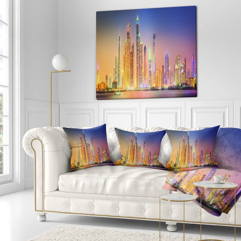Designart 'Dubai Marina Skyscrapers Panorama' Cityscape Throw Pillow