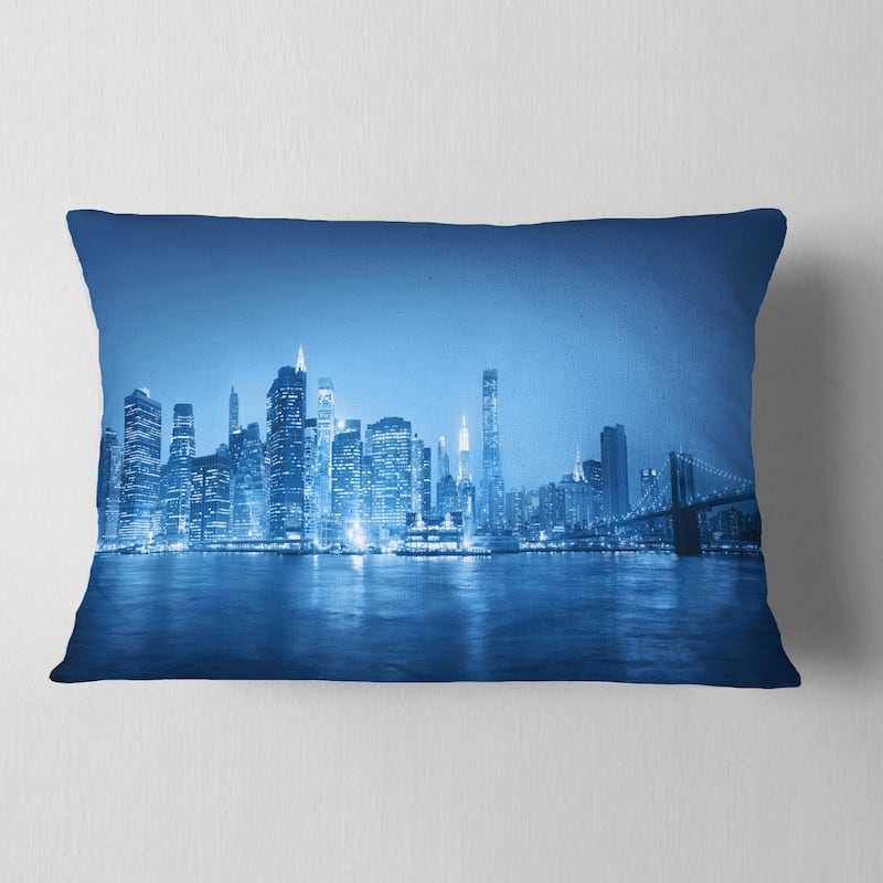 Designart 'Blue Panorama of New York City' Cityscape Throw Pillow - Bed ...