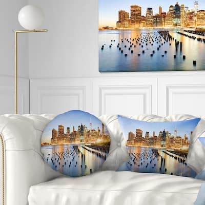 Designart 'New York Skyline with Skyscrapers' Cityscape Throw Pillow