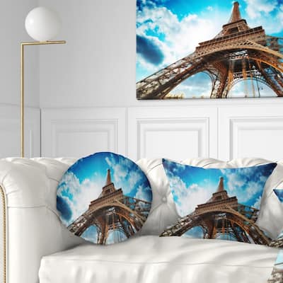 Designart 'Beautiful Paris Paris Eiffel Towerunder Blue Sky' Cityscape Throw Pillow