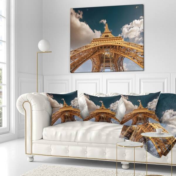 Designart Beautiful View Of Paris Paris Eiffel Towerunder Dark Sky Cityscape Throw Pillow On Sale Overstock 20943590