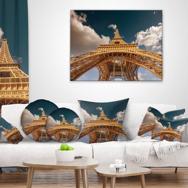 Designart Beautiful View Of Paris Paris Eiffel Towerunder Dark Sky Cityscape Throw Pillow On Sale Overstock 20943590