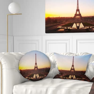 Designart 'Brown Silhouette of Paris Paris Eiffel Tower' Cityscape Throw Pillow