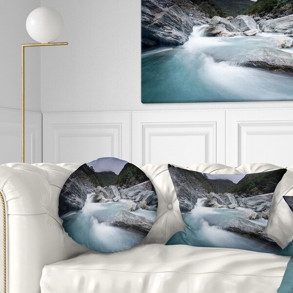 Designart 'Slow Motion Mountain River in Blue' Seashore Throw Pillow