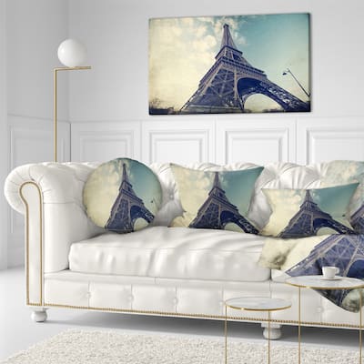 Designart 'Paris Paris Eiffel TowerVintage View from Ground' Cityscape Throw Pillow