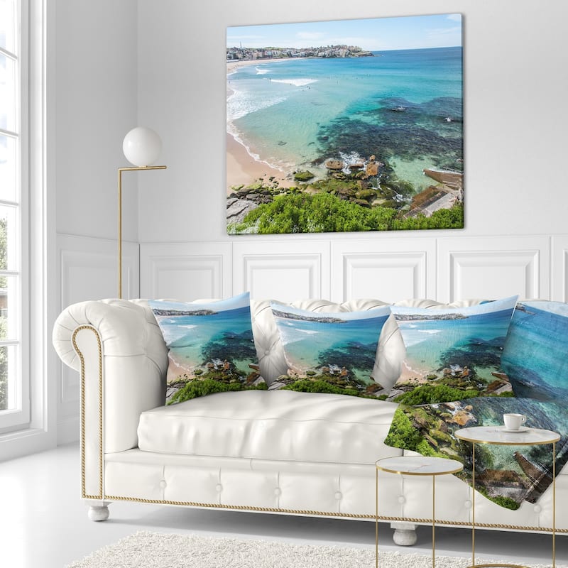 Designart 'Expansive Sydney Bondi Beach' Seashore Throw Pillow Bed