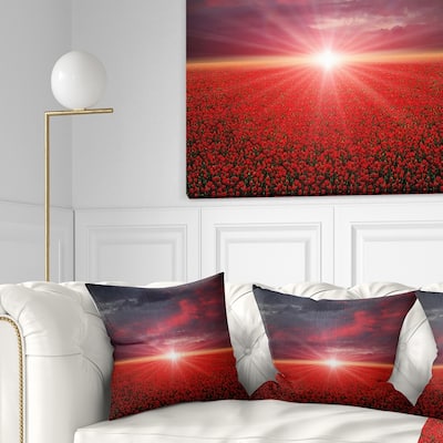 Designart 'Red Poppies Field at Sunset' Modern Landscape Printed Throw Pillow