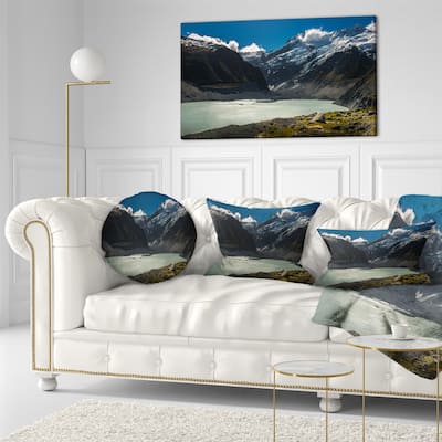 Designart 'Frosty Mountains Over Blue Lake' Landscape Printed Throw Pillow
