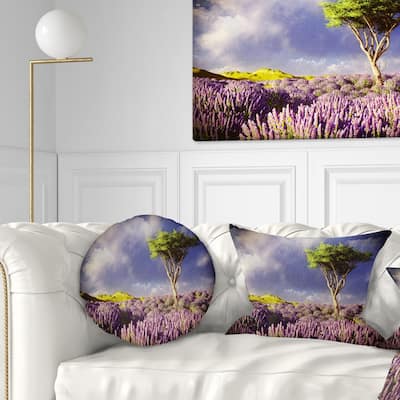 Designart 'Green Tree in Lavender Field' Modern Landscape Printed Throw Pillow